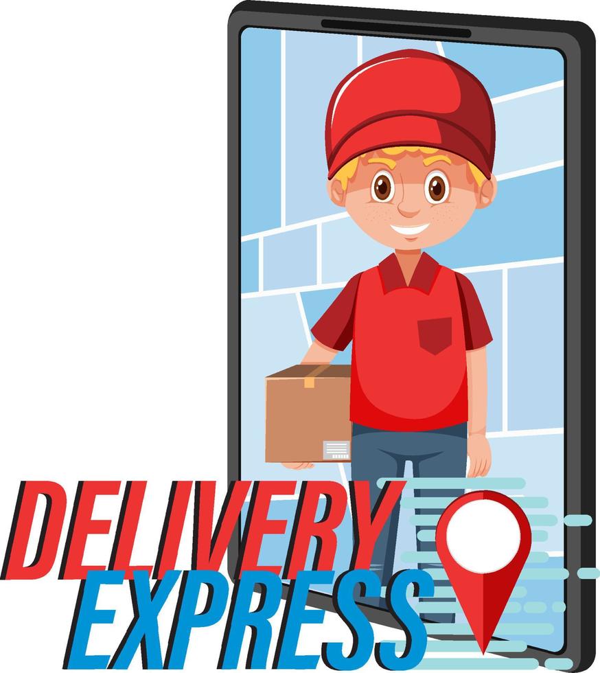 Delivery Express logotype with courier cartoon character vector