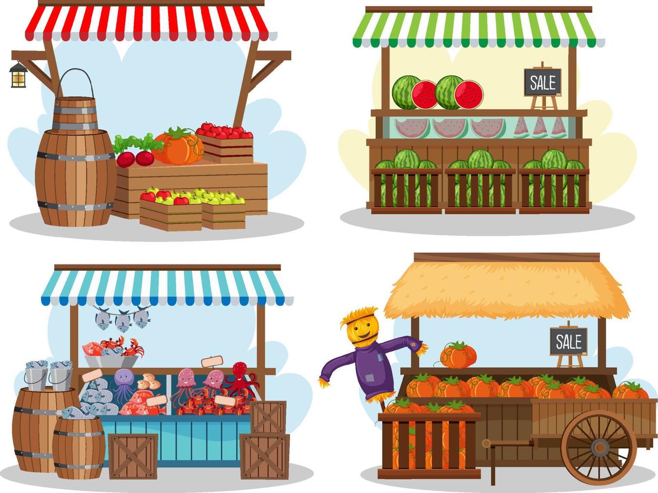 Flea market concept with set of different stores vector