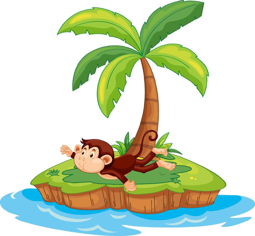 Laying monkey cartoon character on isolated island vector