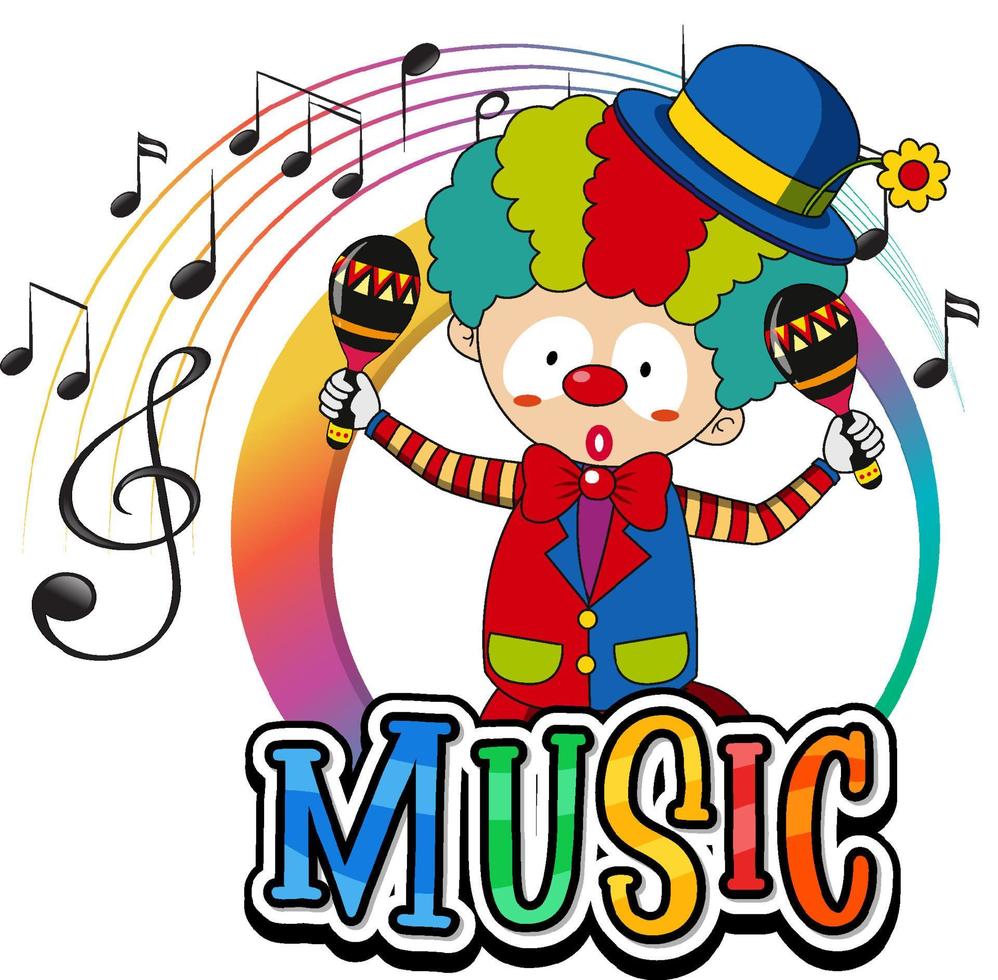 Clown shaking maracas with music notes on white background vector