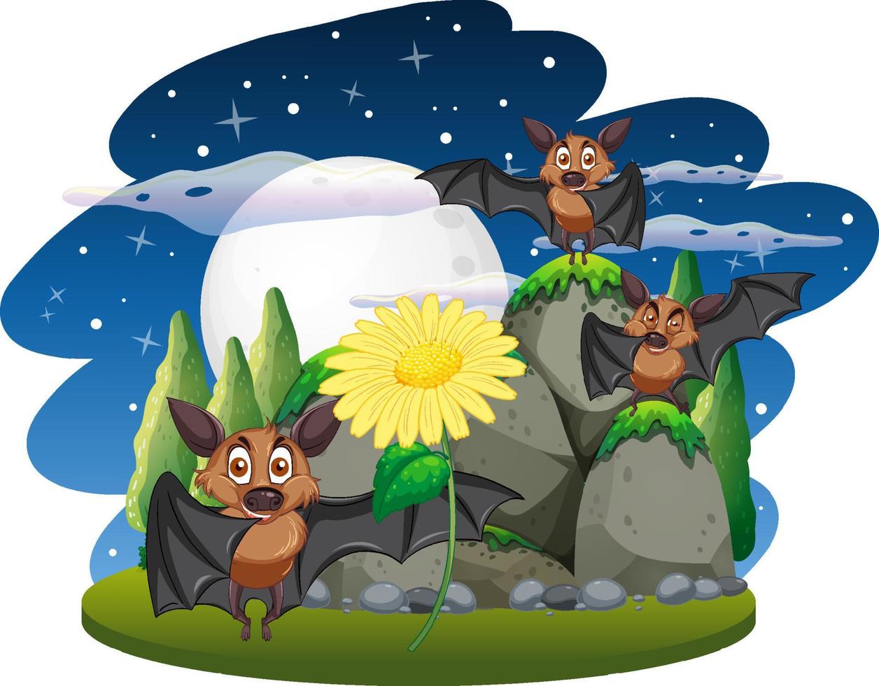 Three bats in the forest at night vector