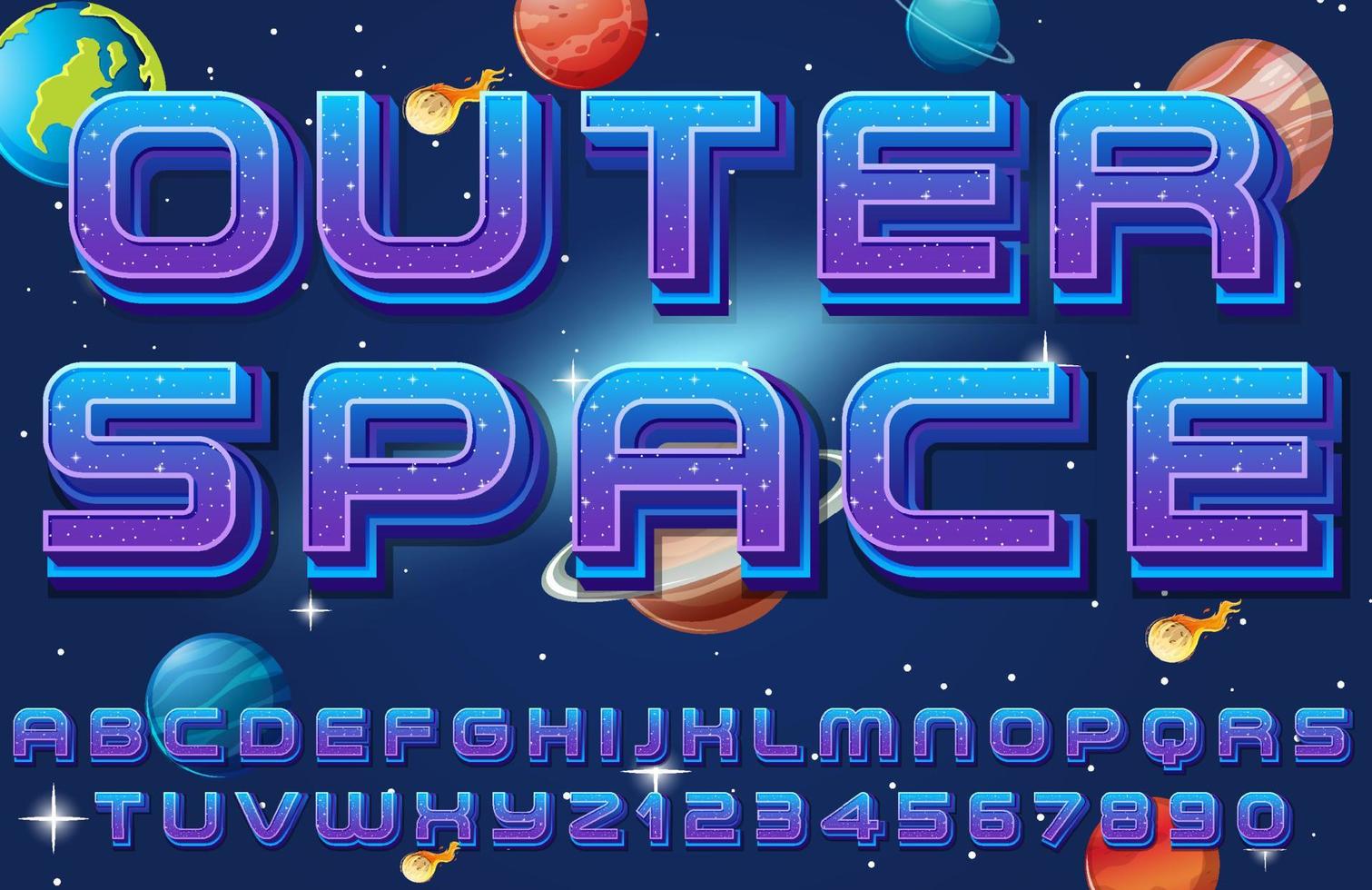 A set of English alphabet space font on space background vector