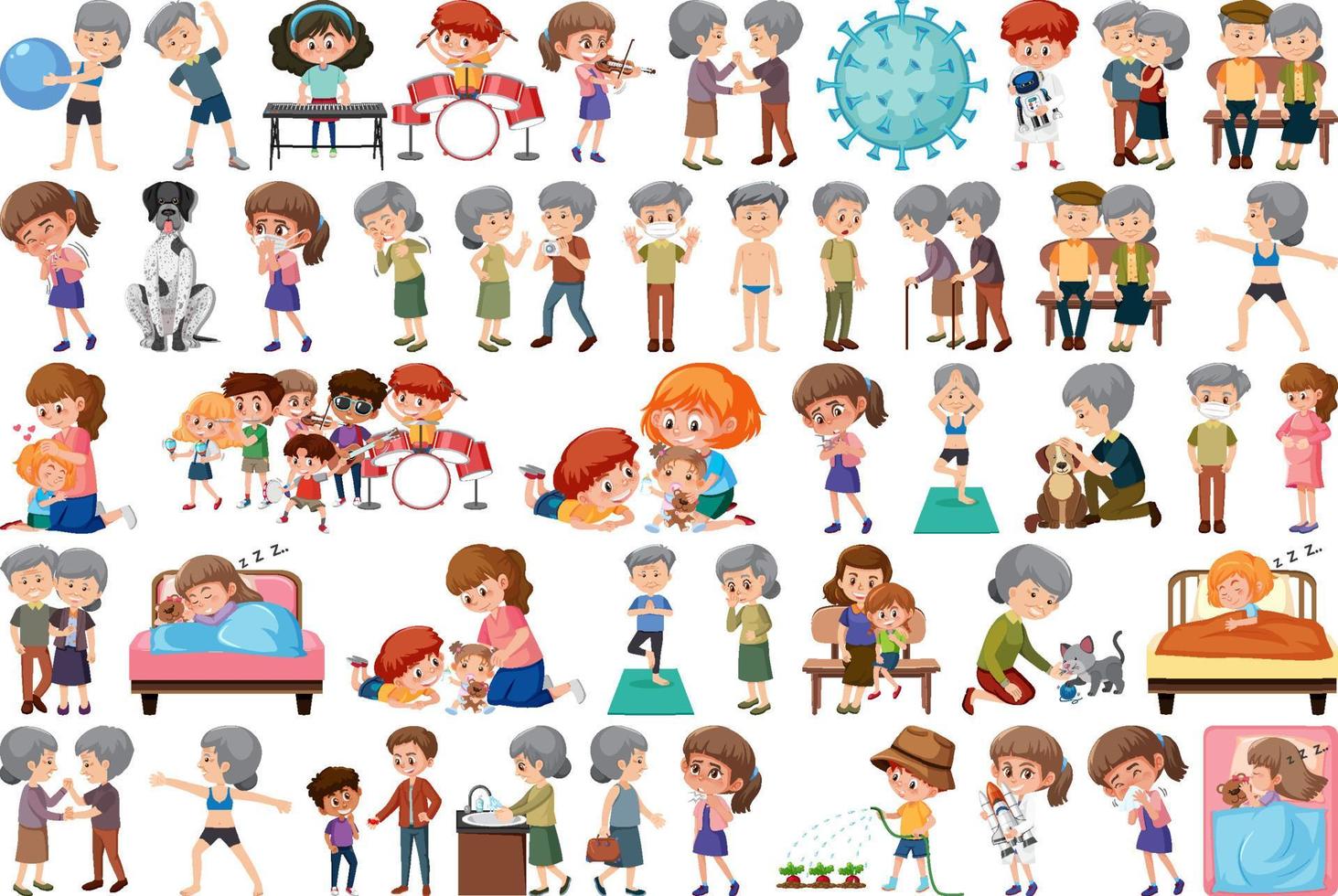 Set of different activities people in cartoon style vector