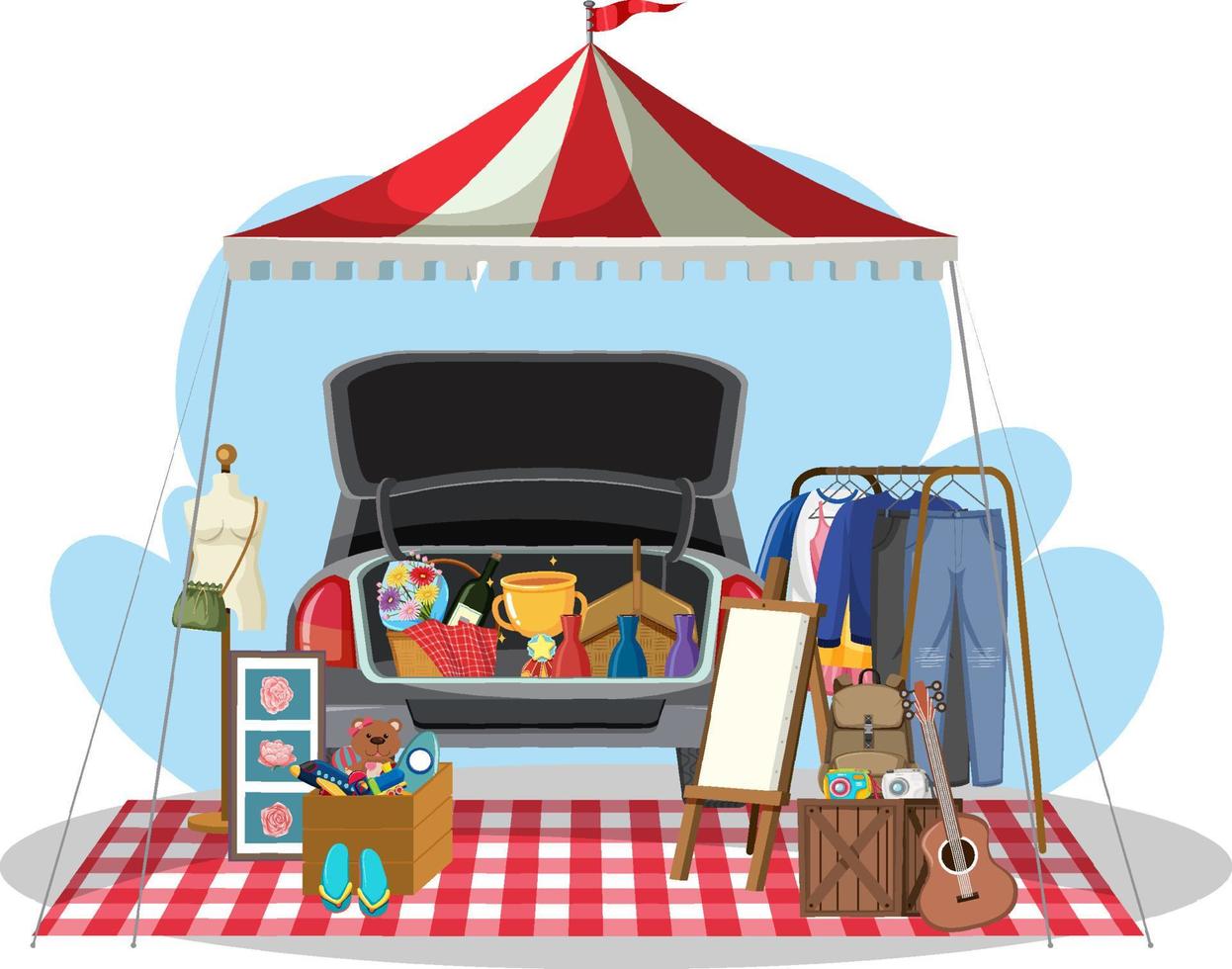 Flea market concept with a car boot sale vector