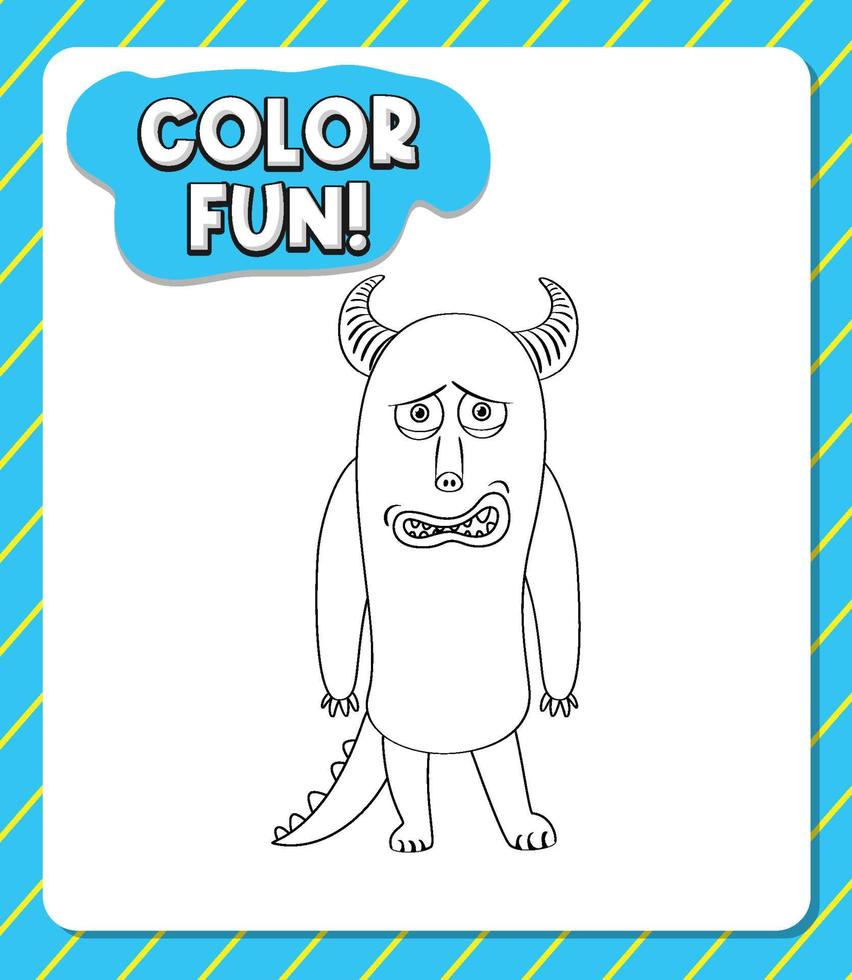 Worksheets template with color fun text and monster  outline vector