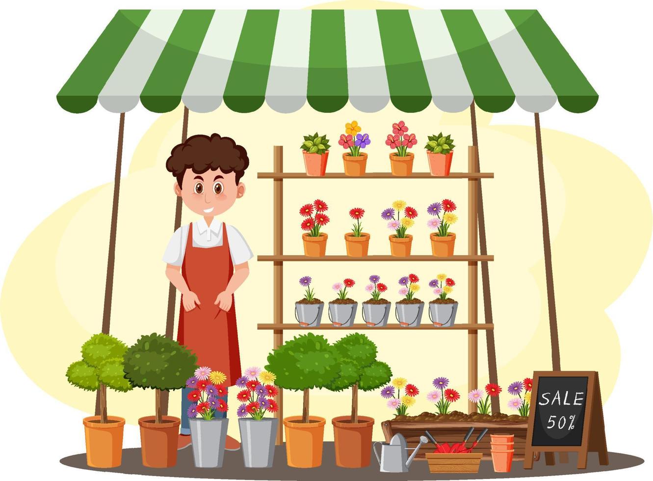 concepto de mercado de pulgas con tienda de jardín vector