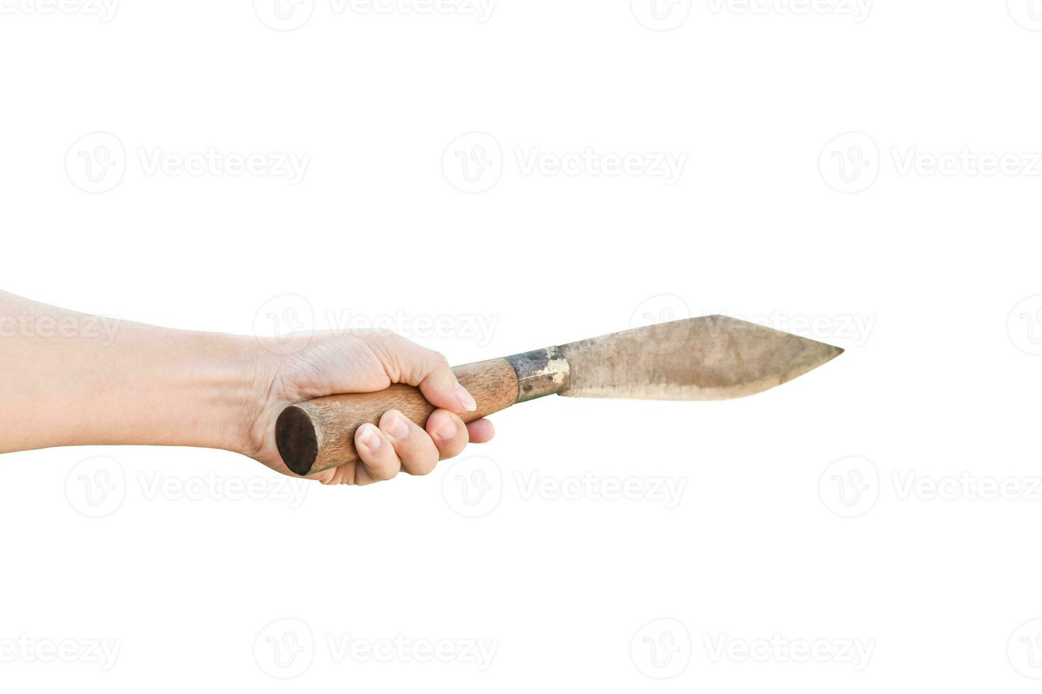 big knife in hand isolated on white background with clipping path. photo