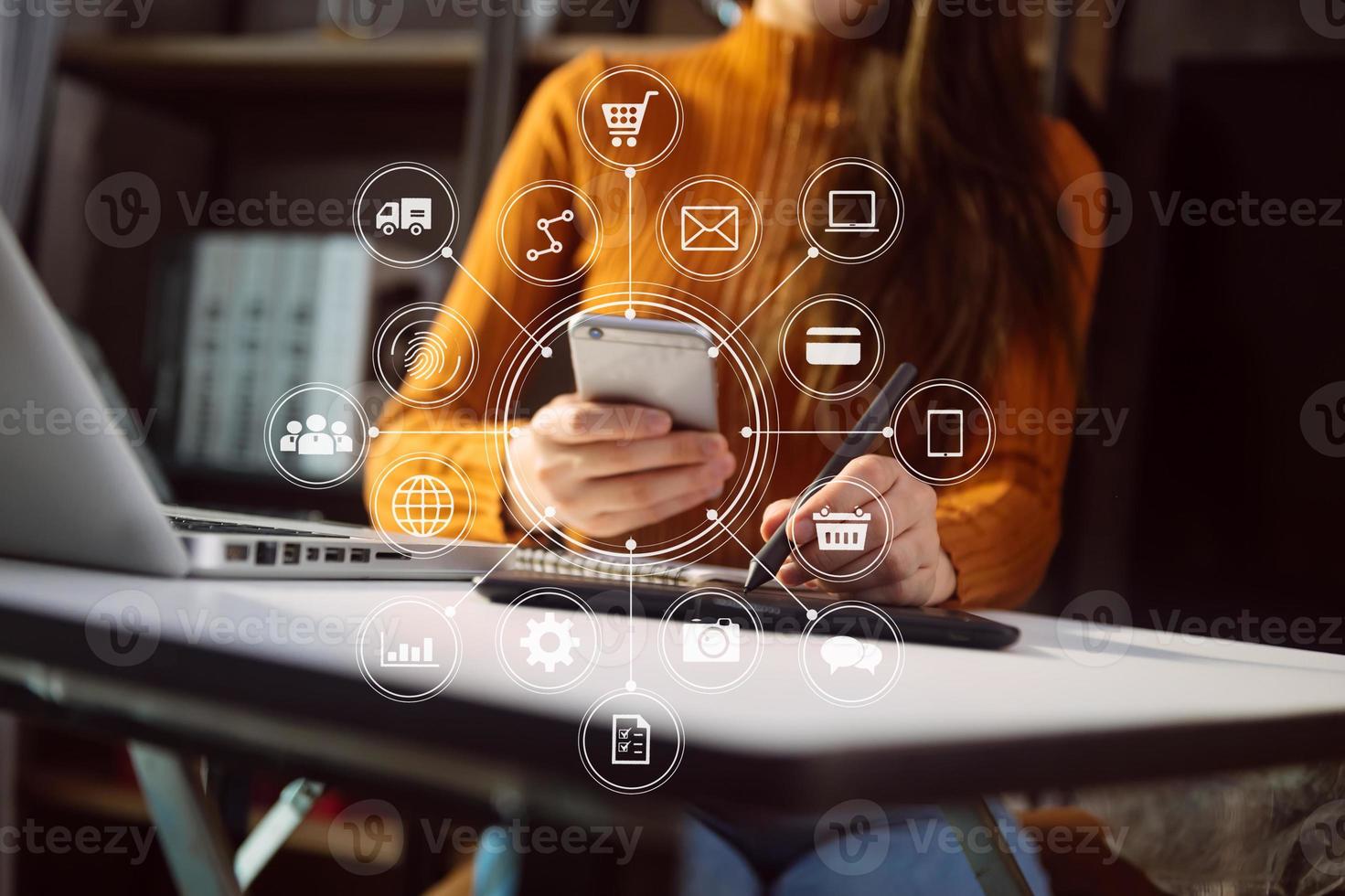 Social media and Marketing virtual icons screen photo