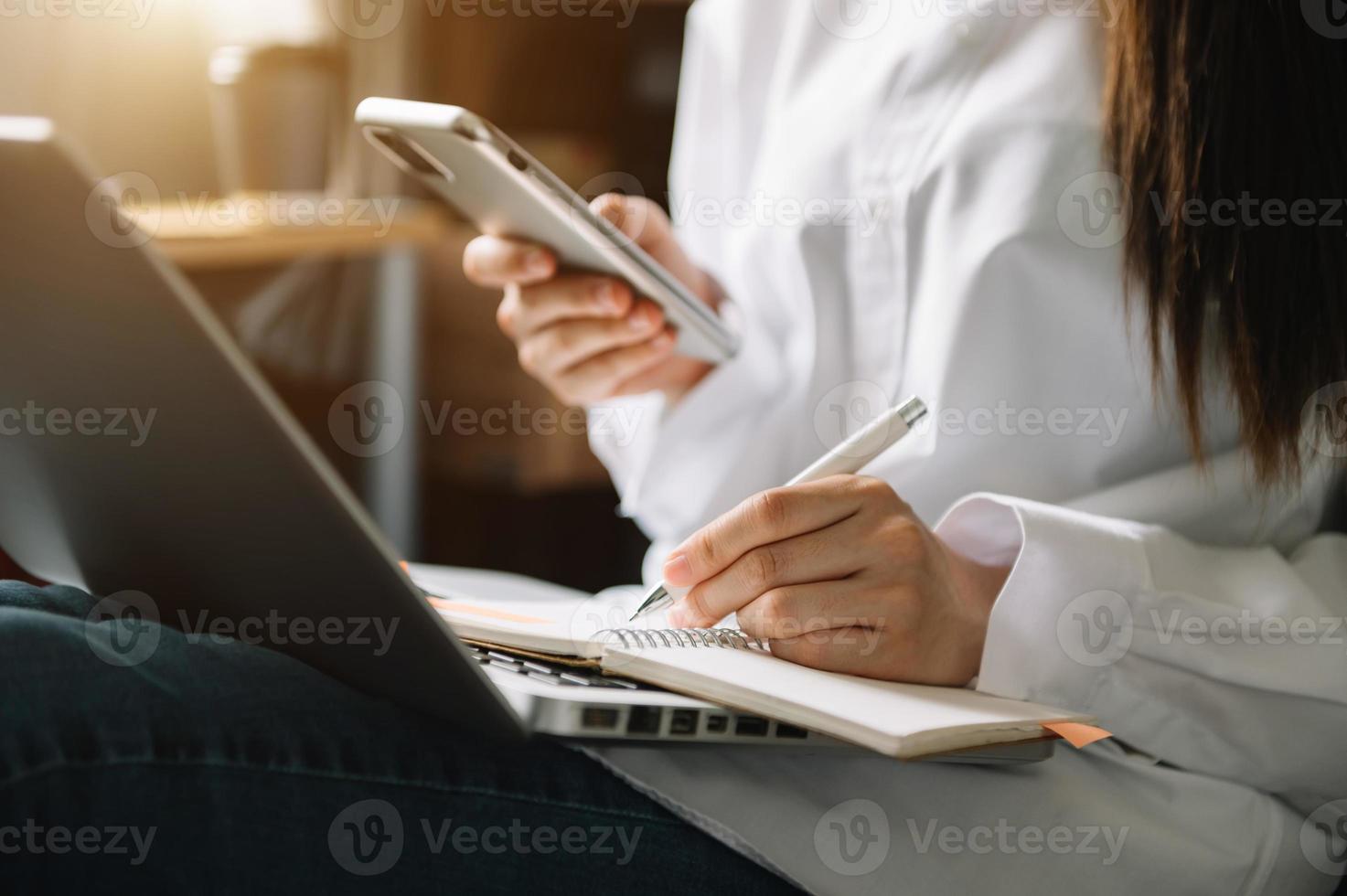 businesswoman using on smartphone and tablet as concept photo