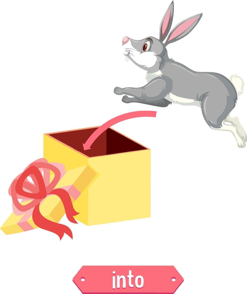 Prepostion wordcard design with bunny and box vector