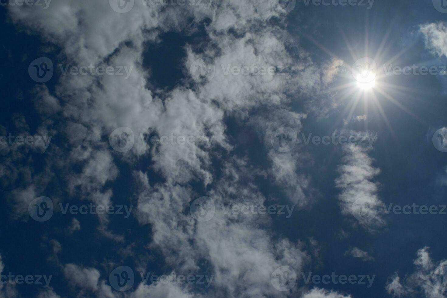 Day sky with bright sunshine. Blue sky with clouds and sun. photo