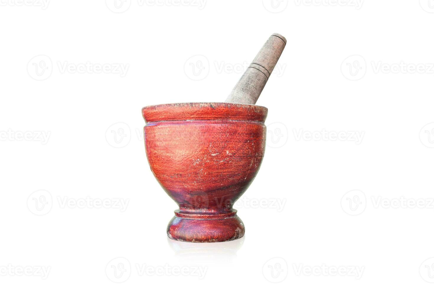 Old wooden mortar isolated on white background with clipping path. photo