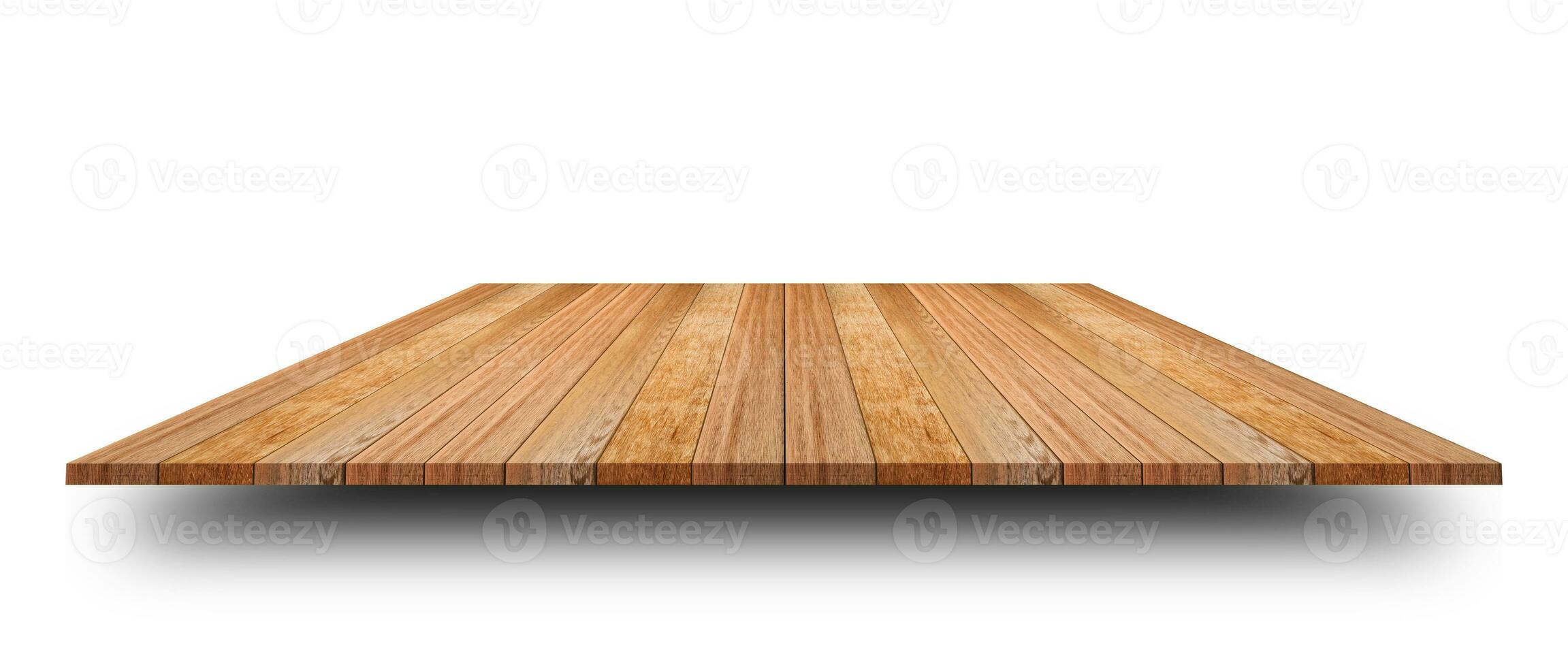 Empty top of wooden table or counter isolated on white background. For product display or design photo