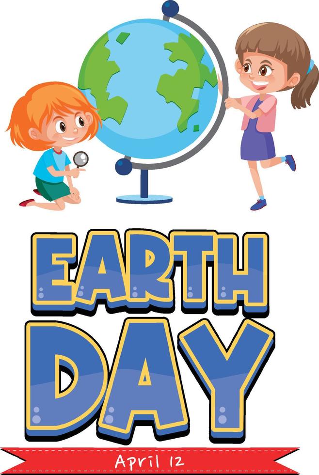 Happy earth day with children cartoon character vector