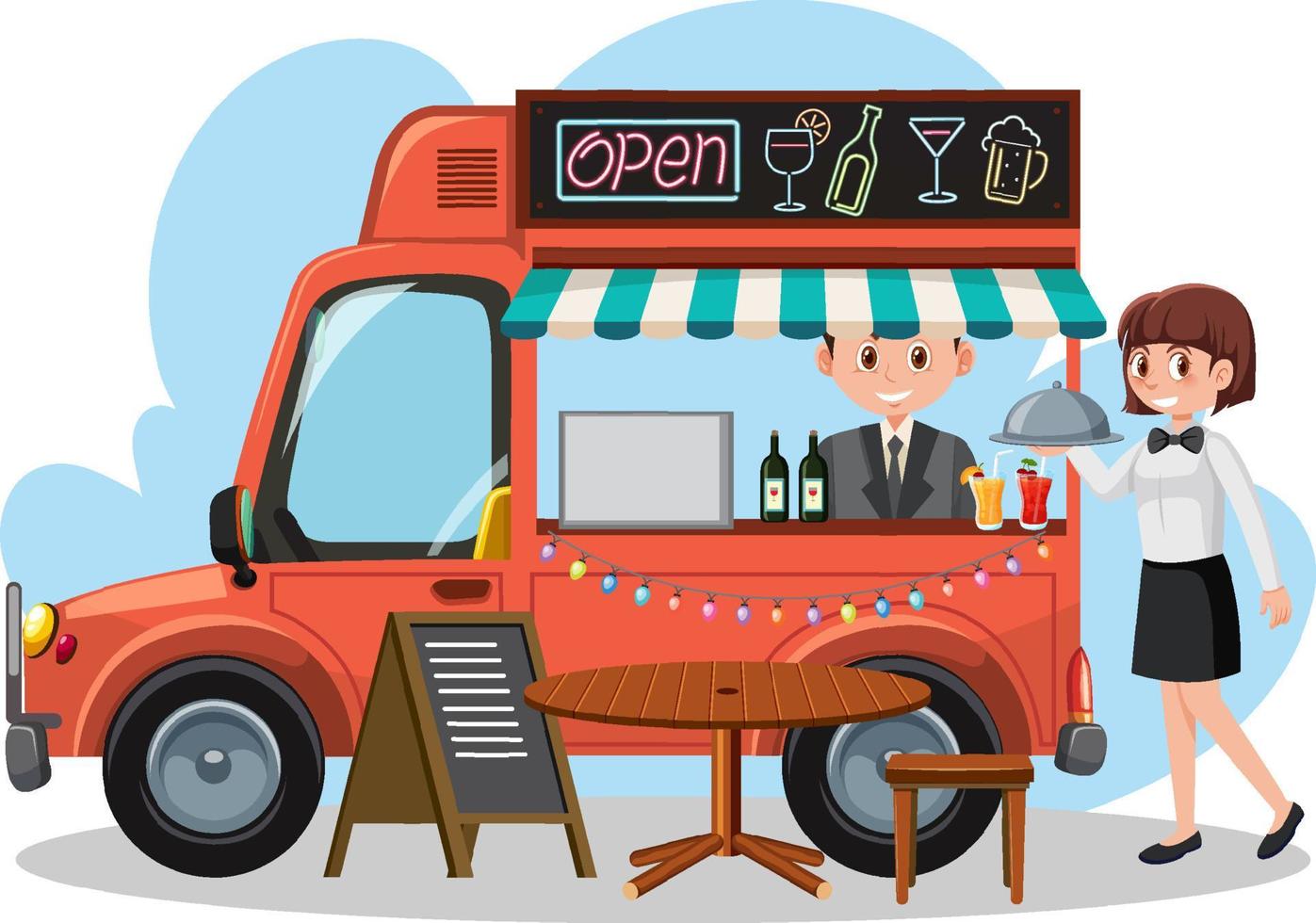 Flea market concept with a food truck vector