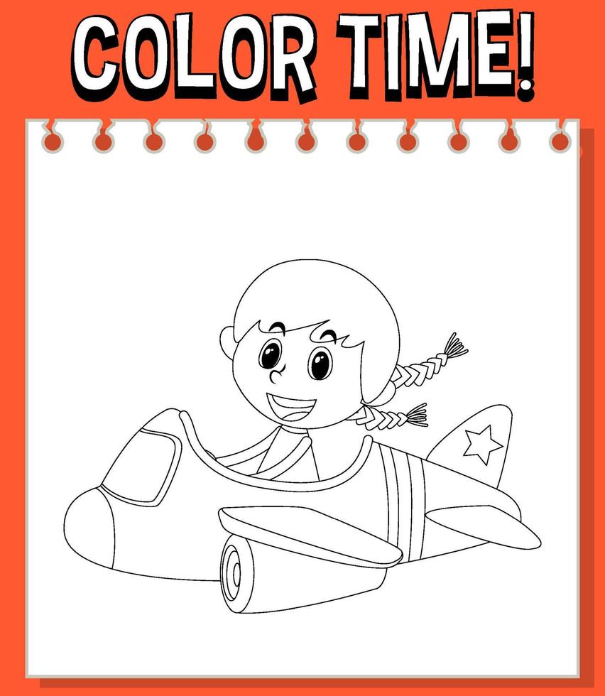 Worksheets template with color time text and kids with plane roller coaster outline vector