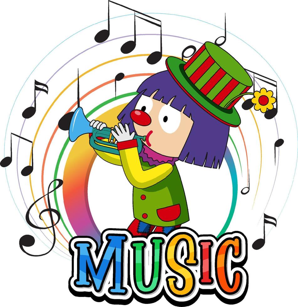 Clown blowing trumpet with music notes on white background vector