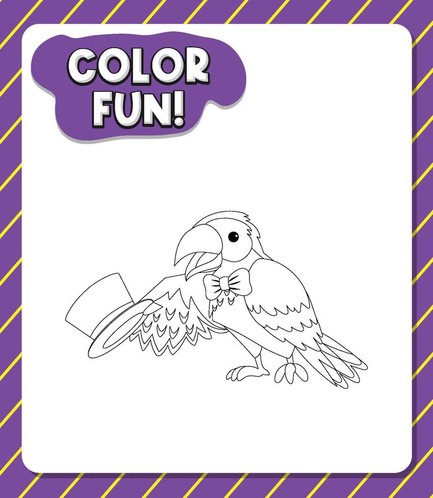 Worksheets template with color fun text and parrot outline vector