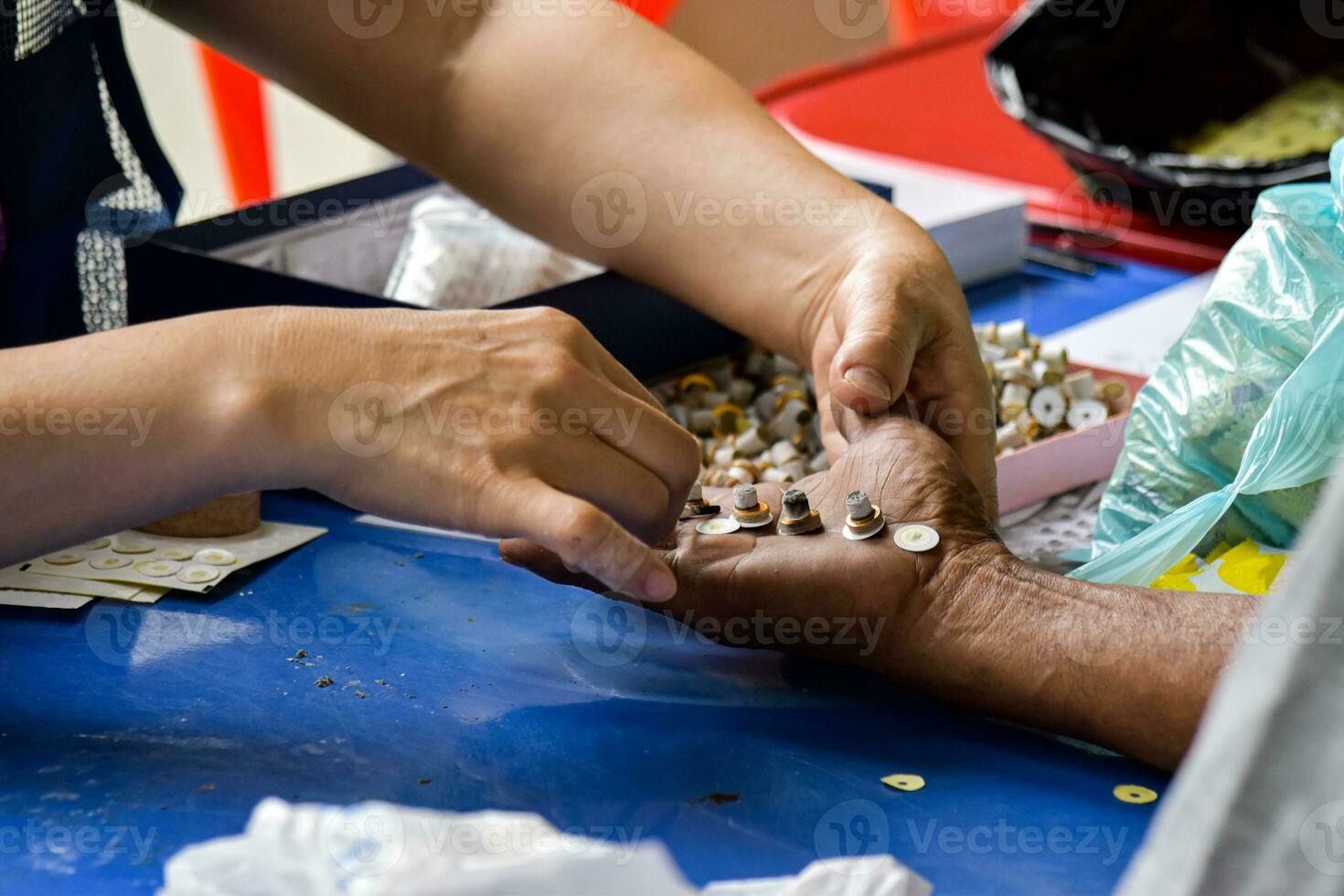 Close-up of fortune teller hand. Ancient healing photo