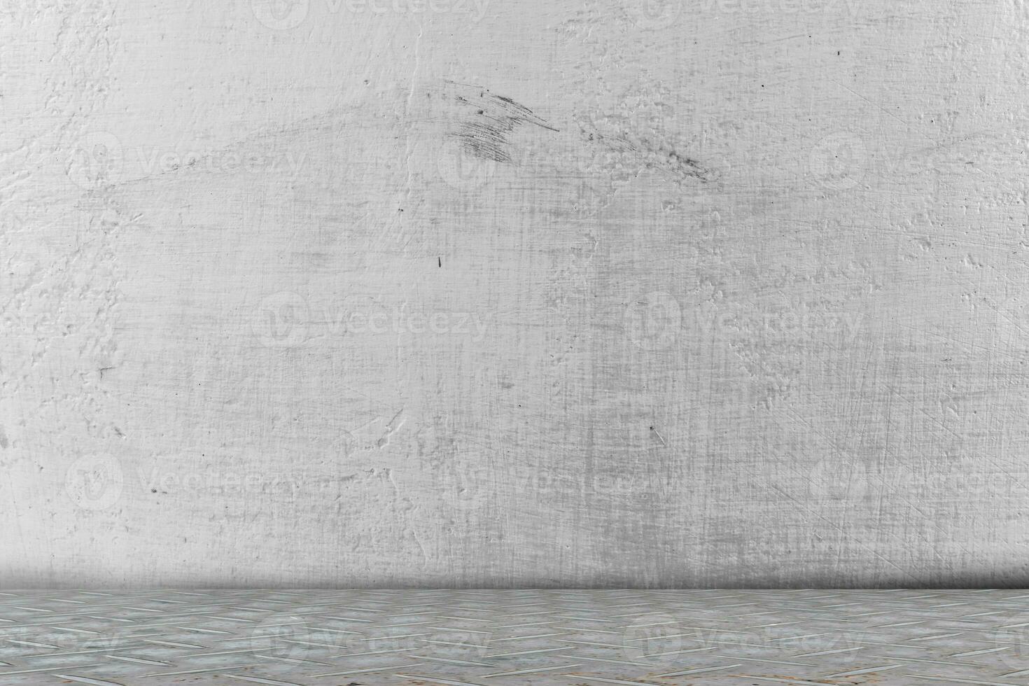 Abstract grunge wall texture. Gray concrete wall and metal floor interior background for design art work. Empty cement room in perspective view photo