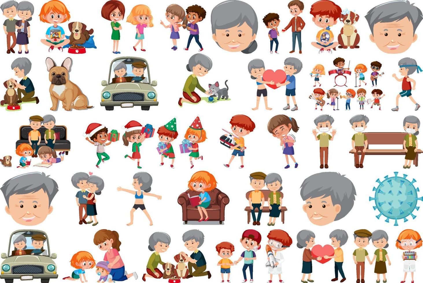 Set of different activities people in cartoon style vector