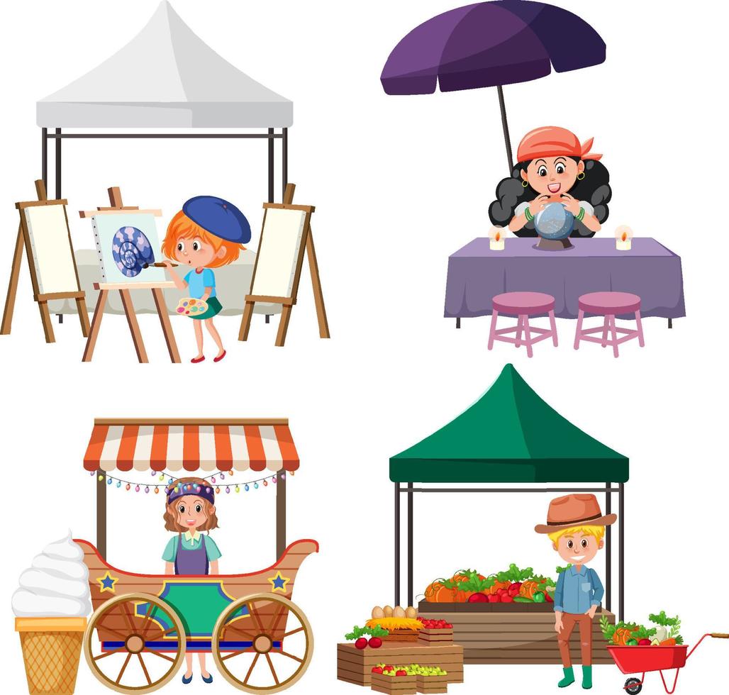 Flea market concept with set of different stores vector