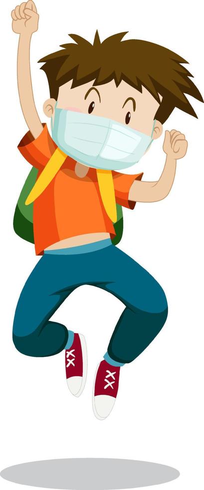 Cartoon young man wearing mask on white background vector