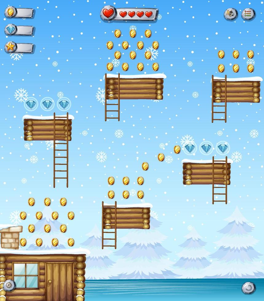 una plantilla de juego nevando fondo vector