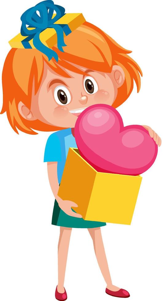A girl holding pink heart in cartoon style vector