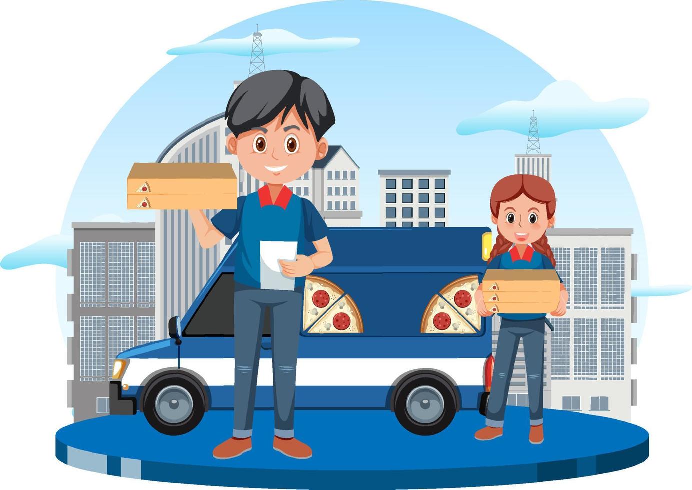 Pizza delivery man cartoon character on white background vector