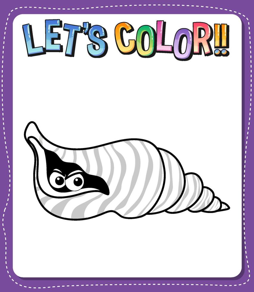 Worksheets template with lets color text and conch outline vector