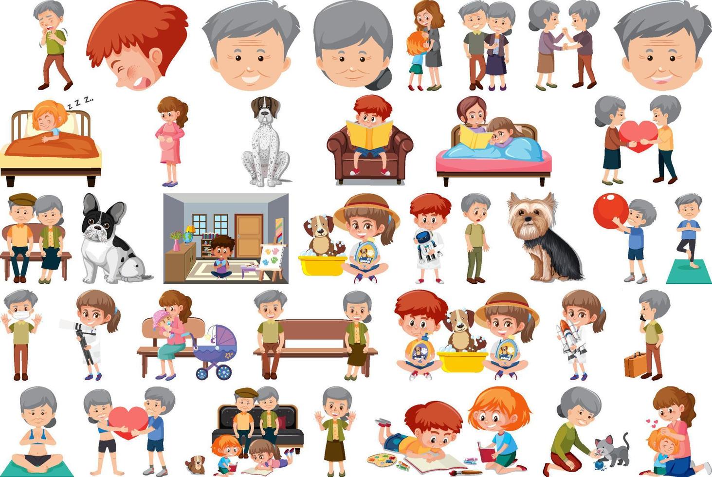 Set of different activities people in cartoon style vector