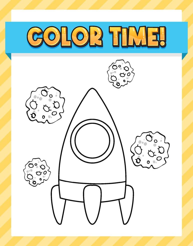 Worksheets template with color time text and rocket outline vector