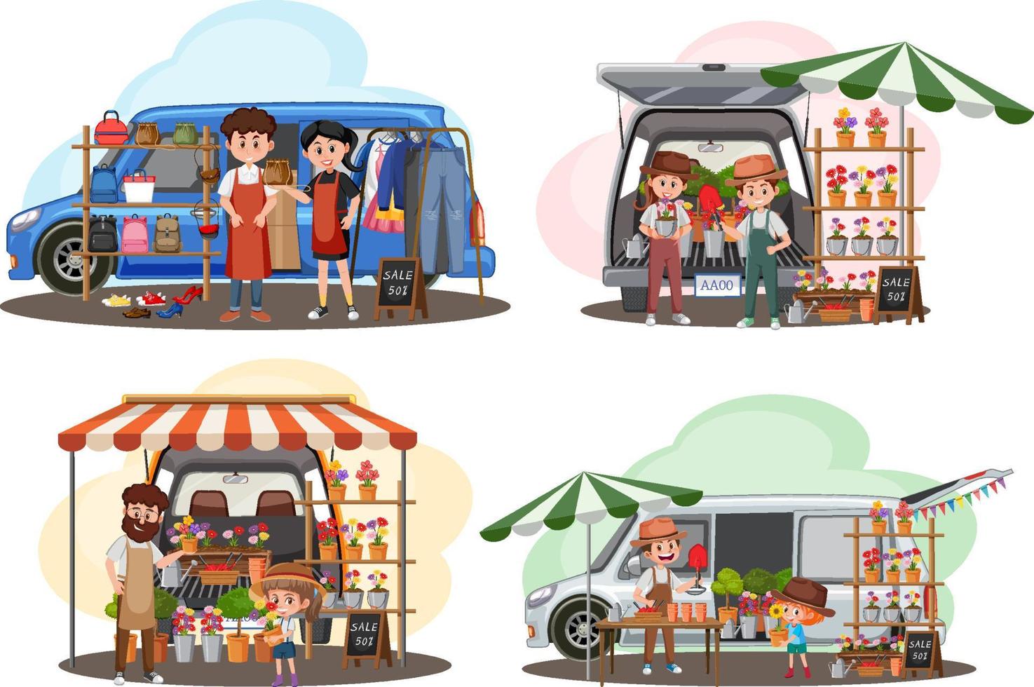 Flea market concept with set of different stores vector