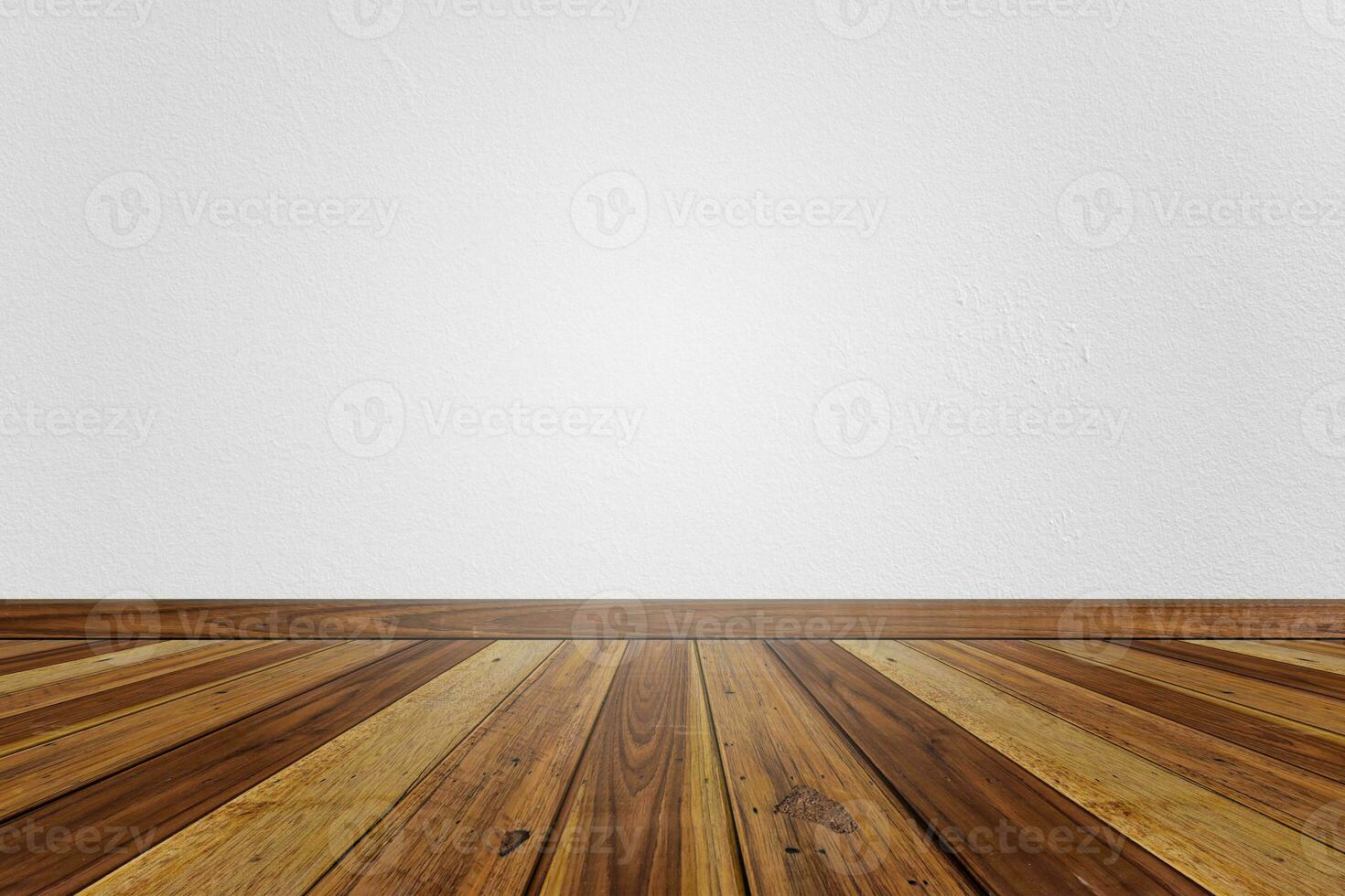 habitación interior vacía con textura de pared de ladrillo blanco y suelo de madera marrón. concepto interior estilo vintage foto