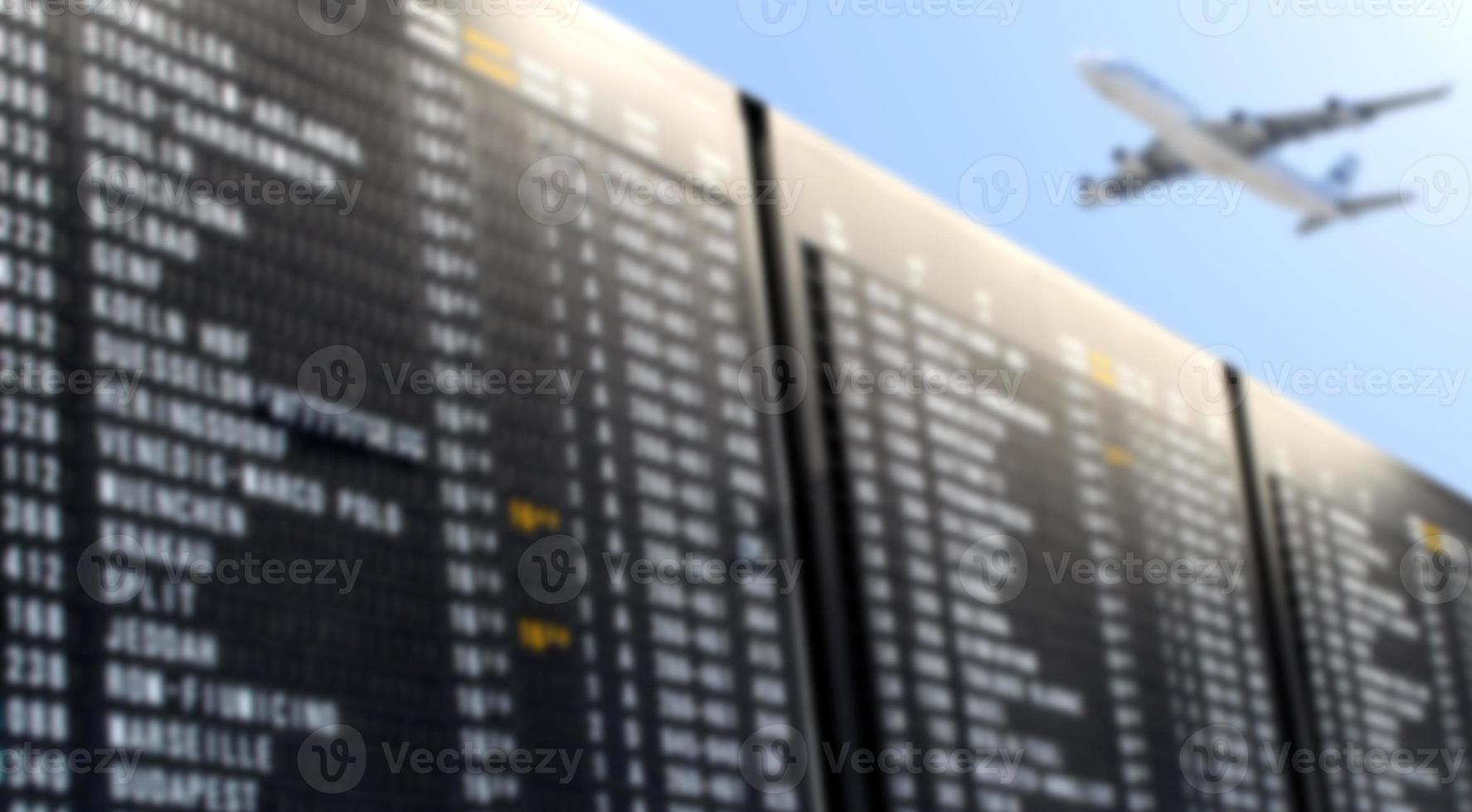 aeropuerto de visualización de información de etiqueta borrosa. foto