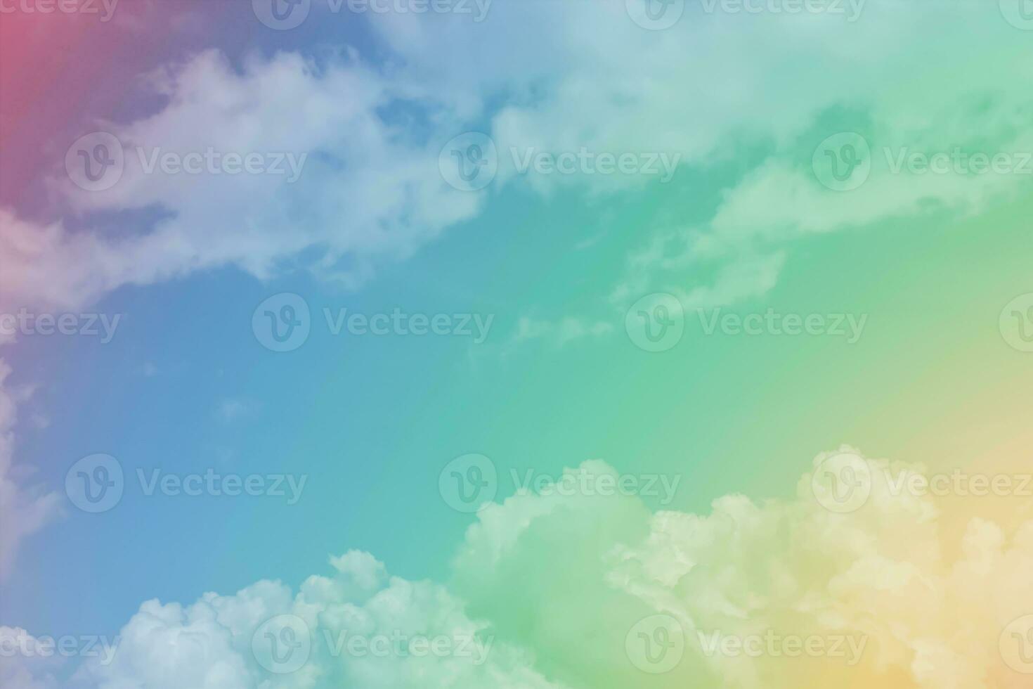 Sunshine clouds sky with a pastel soft color. Abstract blurred cyan gradient of sky nature. photo