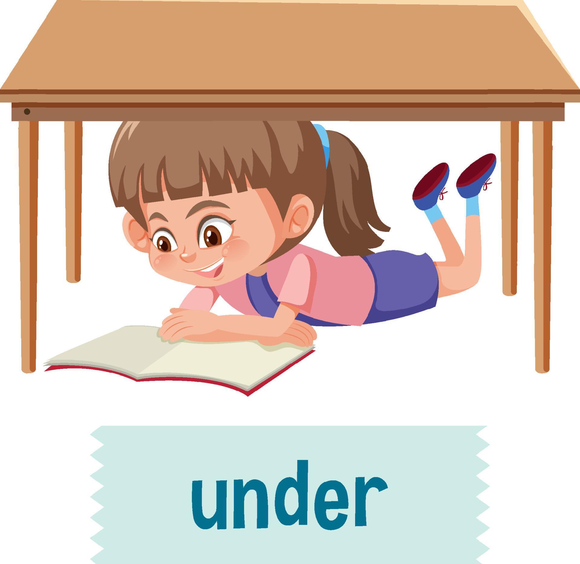 Preposition of place with cartoon girl and a table 6275648 Vector Art Preposition of place with cartoon girl and a table 6275648 Vector Art