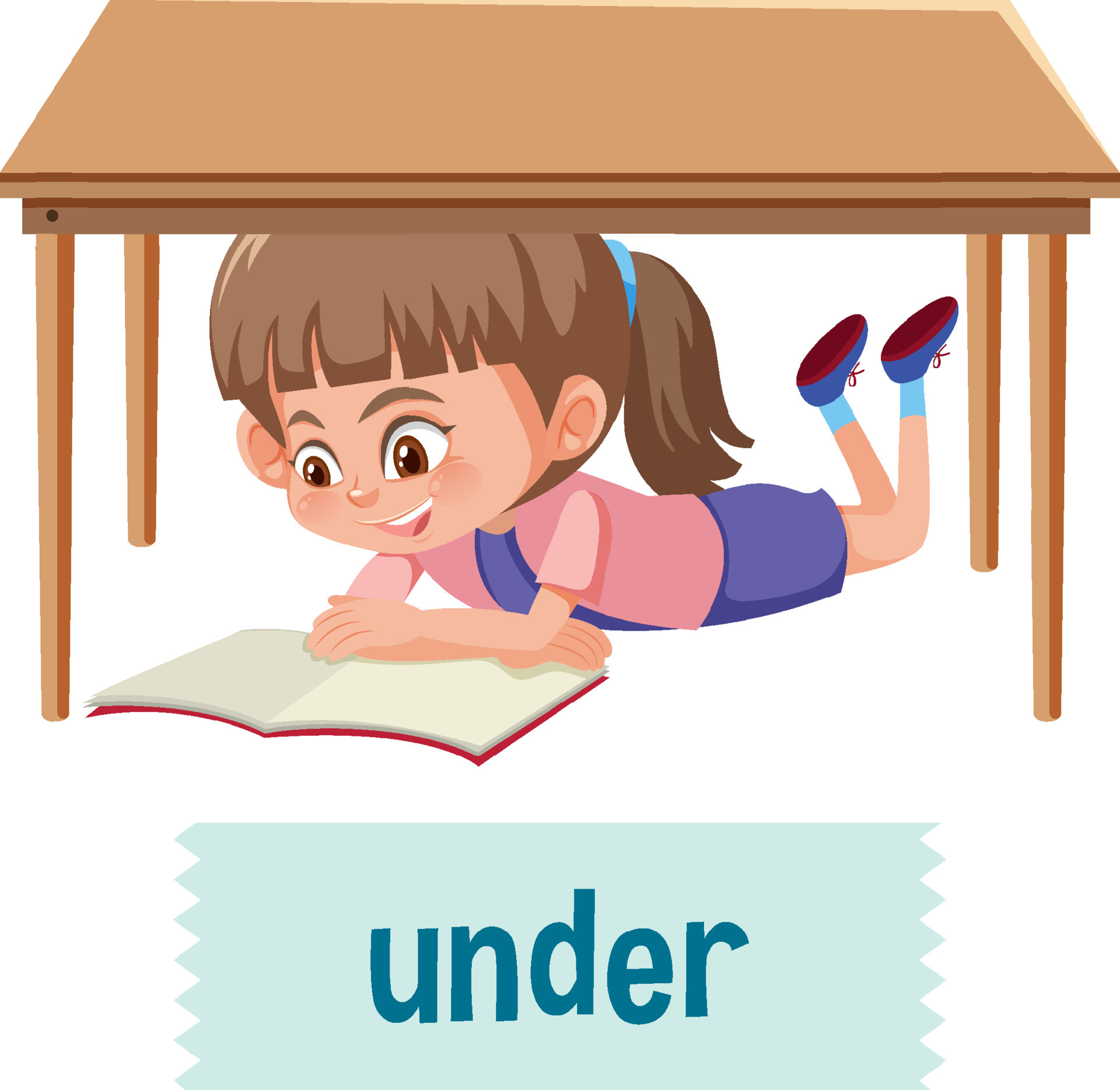 Preposition of place with cartoon girl and a table 6275648 Vector Art at Vecteezy Preposition of place with cartoon girl and a table 6275648 Vector Art at Vecteezy