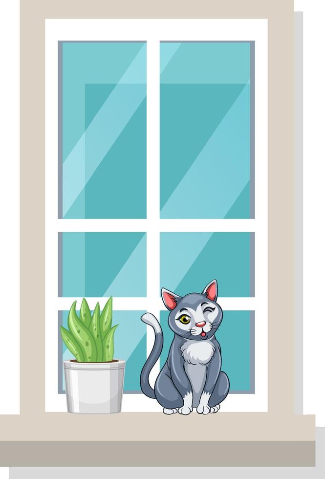 A cat sitting on narrow window vector
