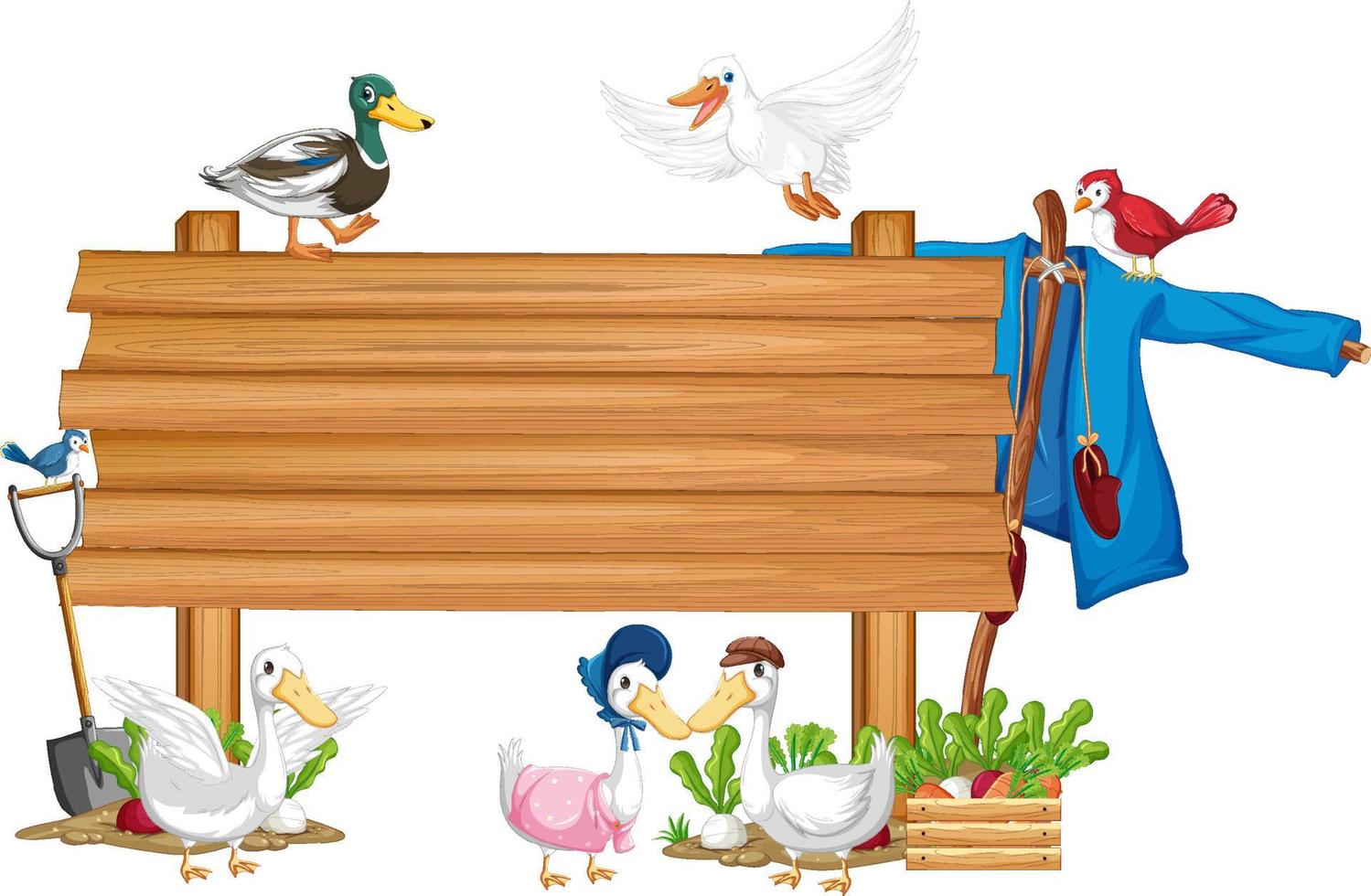 Many duck with wooden sign banner vector