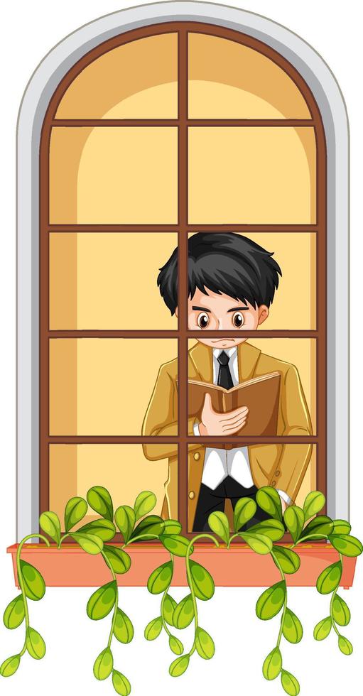 View through the window of a business man reading book vector