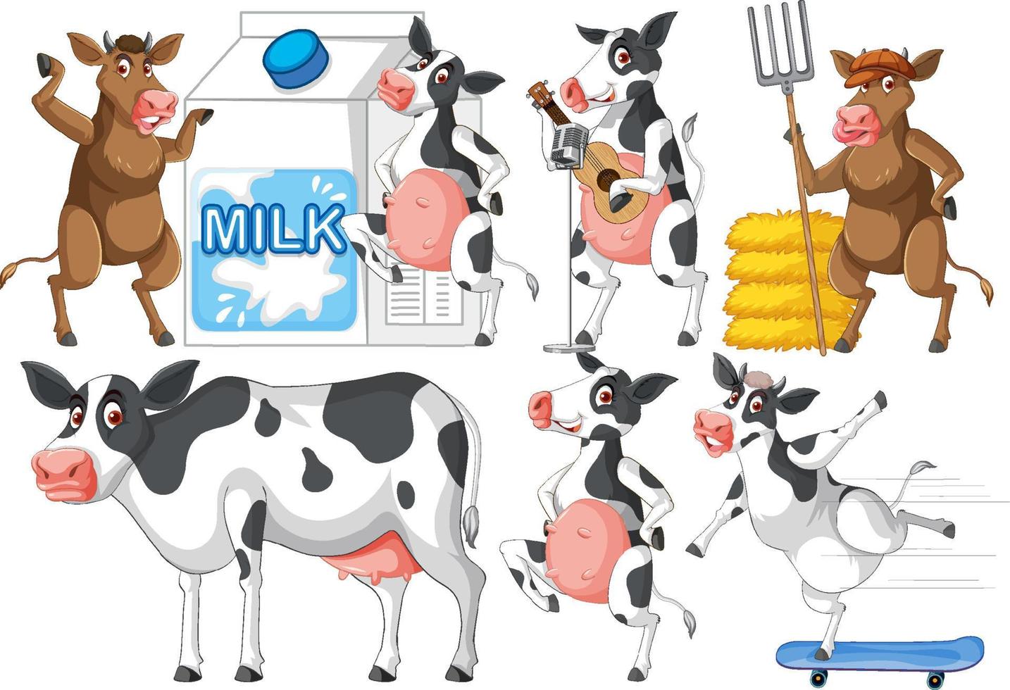 Set of different farm animals in cartoon style vector