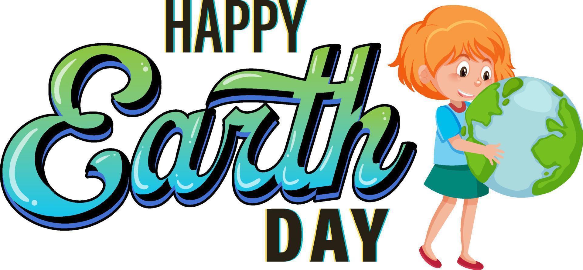 Happy earth day logo design with a girl cartoon character vector