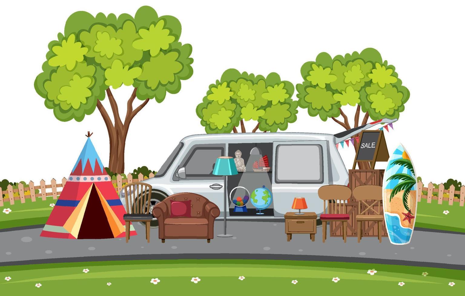 Outdoor scene with car boot sale vector