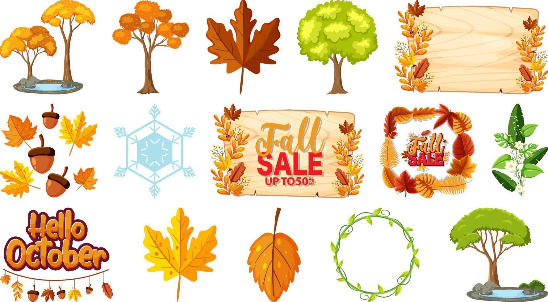 Set of four seasons trees and nature objects vector