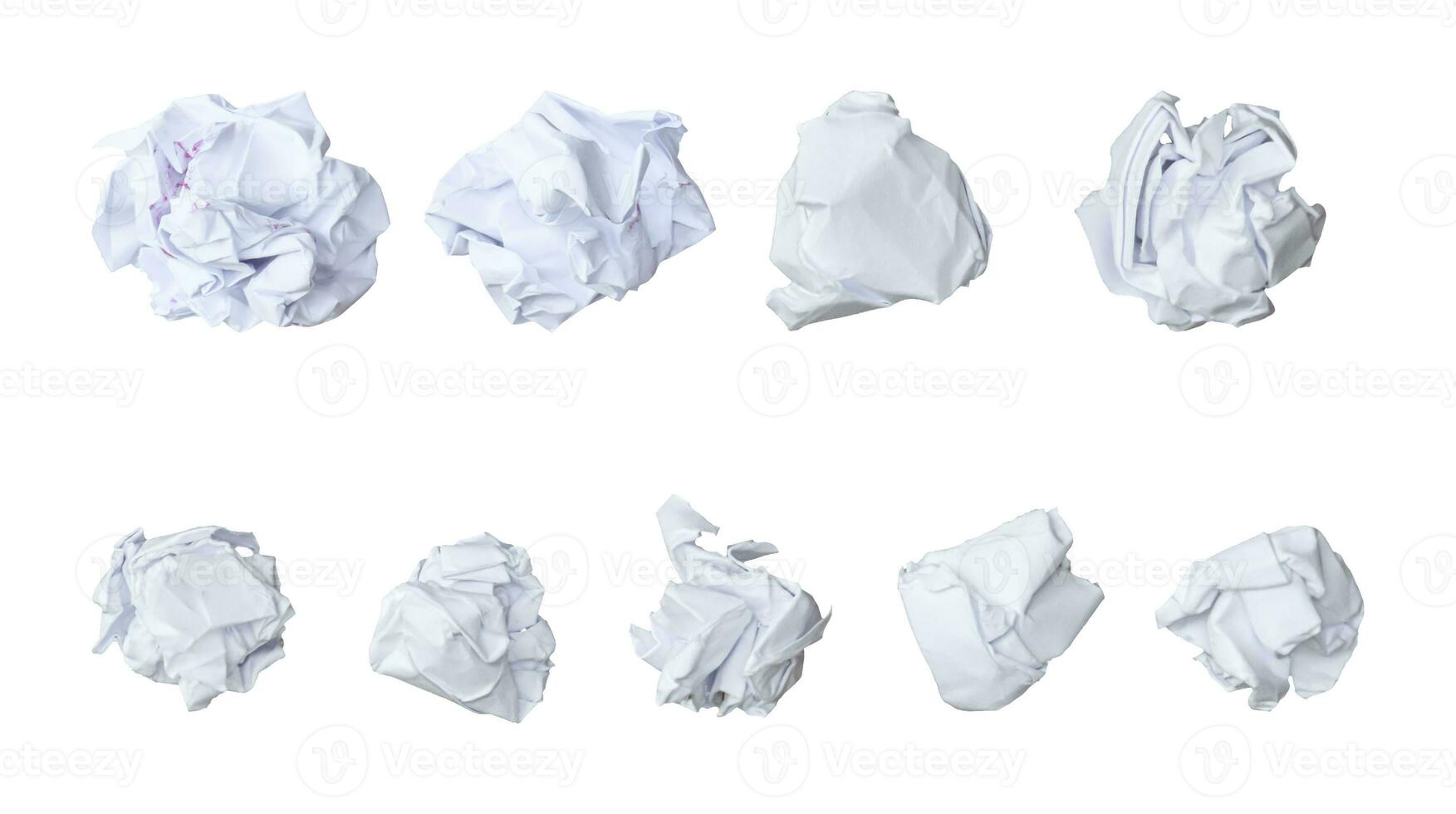 Set of crumpled paper ball on a white background. photo