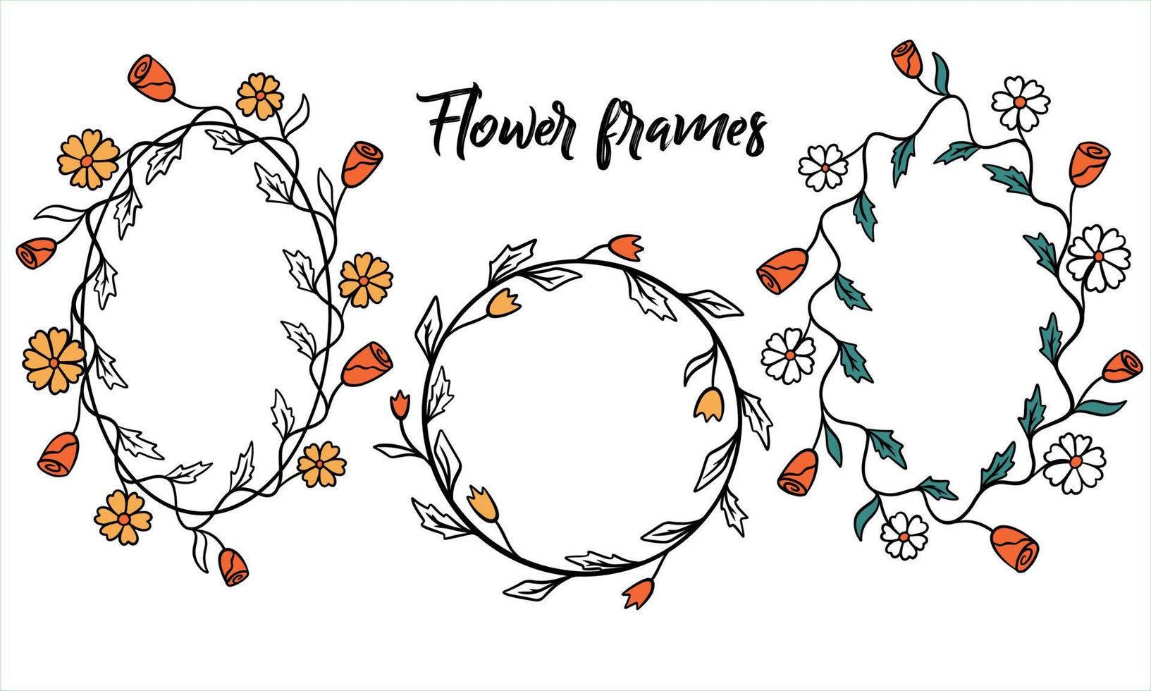 Set of frames from leaves and flowers for text. vector