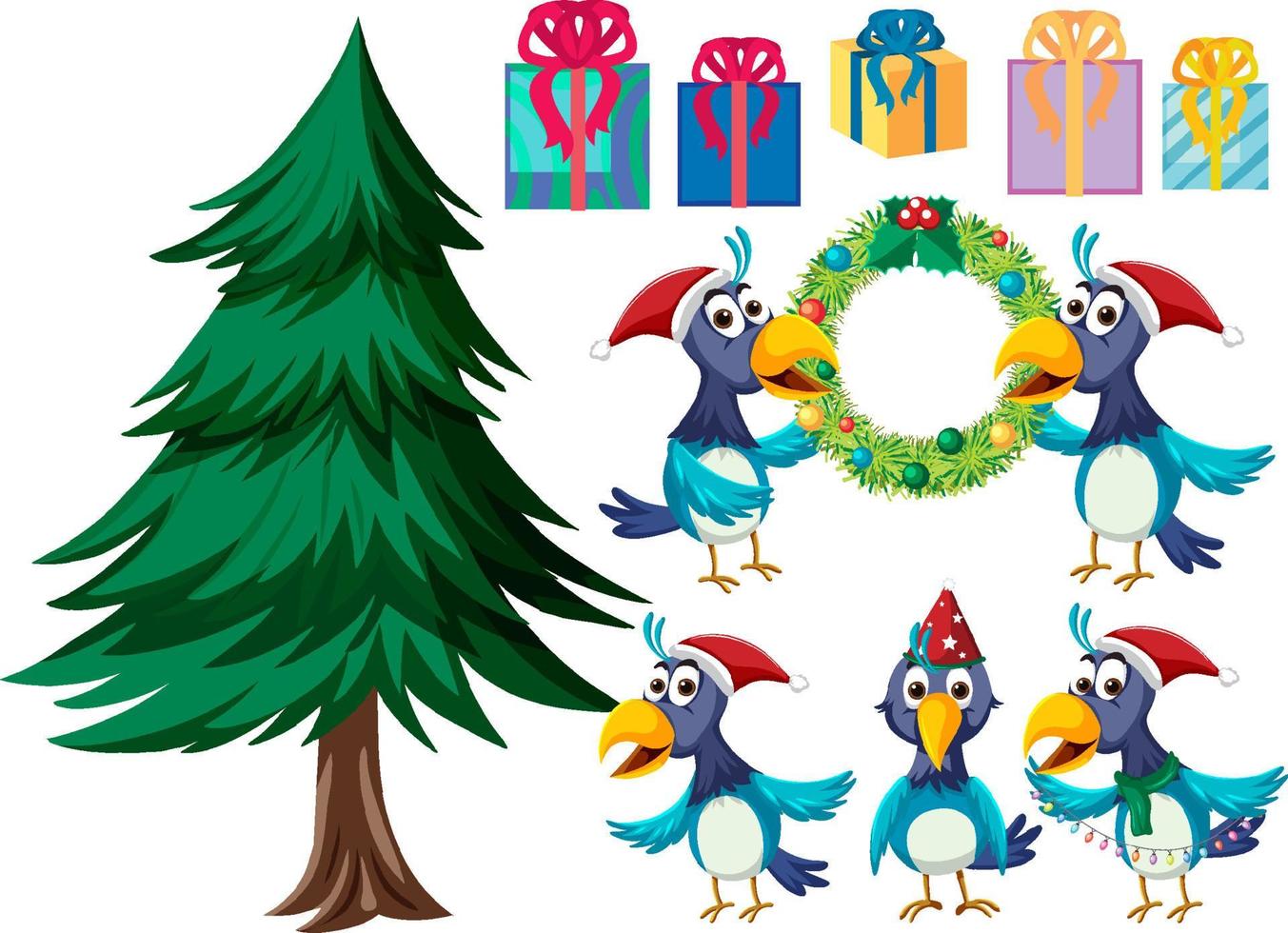 Christmas set with tree and decorations vector