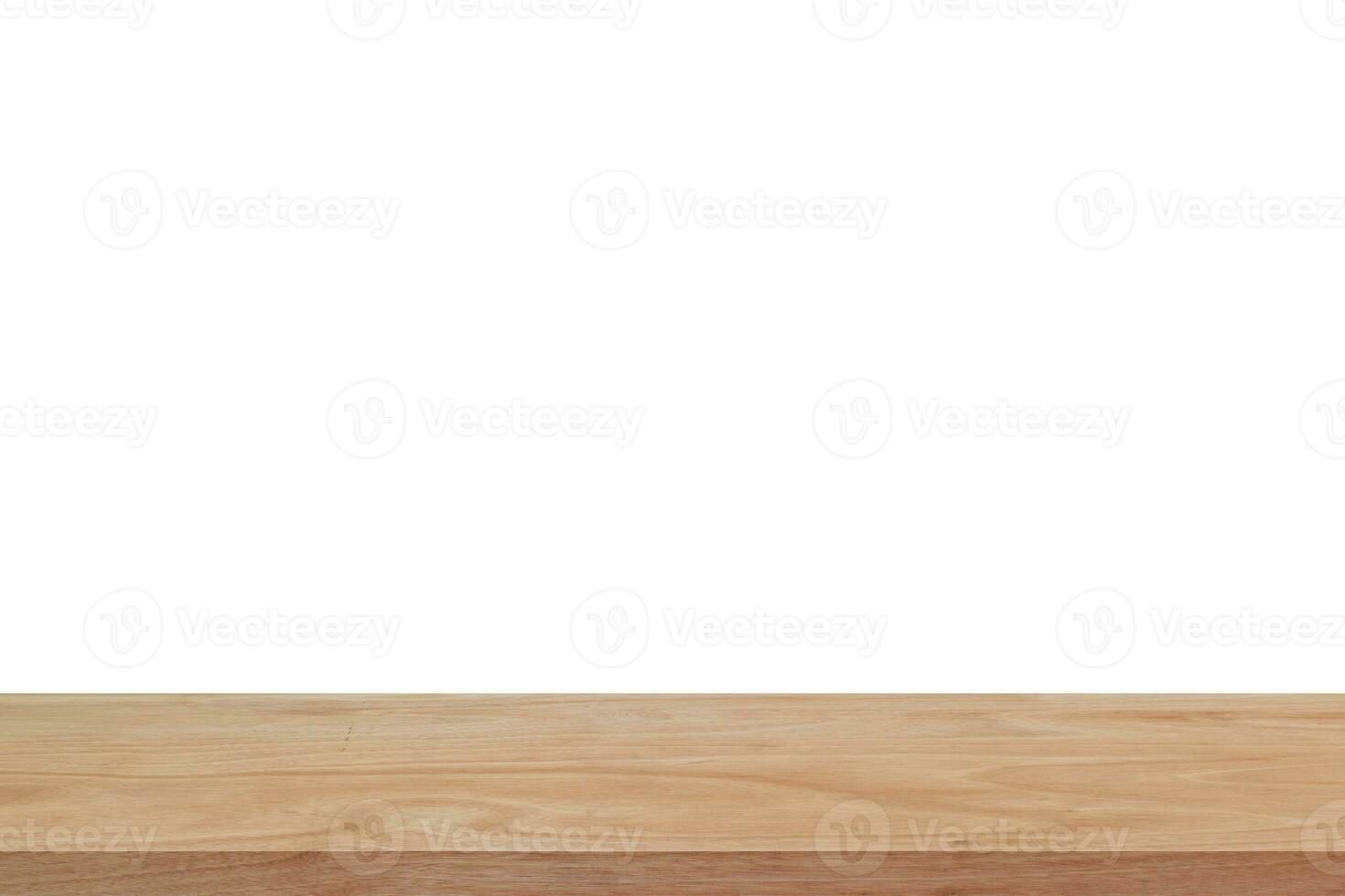 Wood shelf table isolated on white background. Empty wooden for advertising or display product. photo